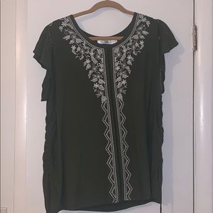 NWT Time and Tru Olive Green Flutter Sleeve Top